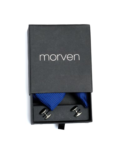 Morven Erkek Mavi Hediyelik Kravat Kol Düğmesi Mendil Seti