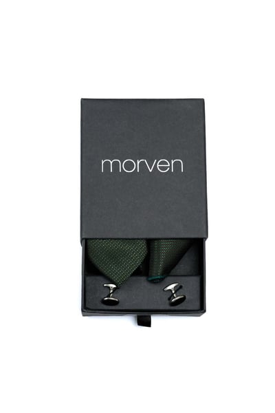 Morven Erkek Yeşil Hediyelik Kravat Kol Düğmesi Mendil Seti