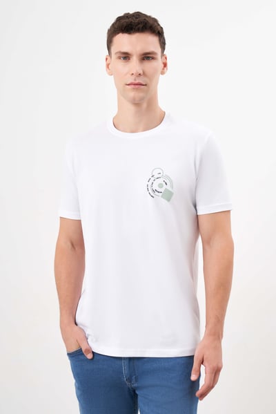 Morven Erkek Beyaz Trend Süprem Baskılı Bisiklet Yaka Dynamic Fit T-Shirt