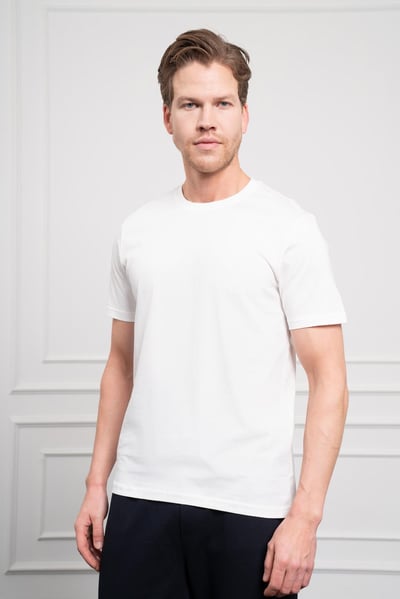 Morven Erkek Ekru Basic Bisiklet Yaka Dynamic Fit Pamuk T-Shirt