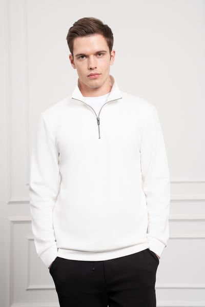 Morven Erkek Ekru Femuarlı Bato Yaka Dynamic Fit Rahat Kesim Sweatshirt