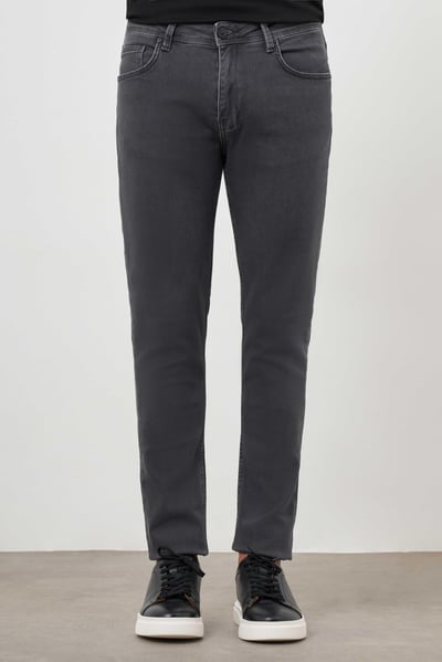Morven Erkek Gri Denim 5 Cep Slim Fit Jean Kot Pantolon