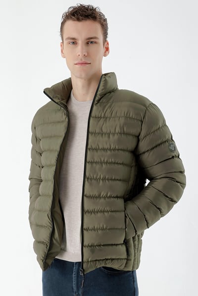 Morven Erkek Haki Edmonton Slim Fit Dar Kesim Kısa Kapitone Mont