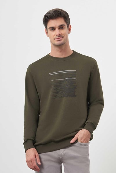 Morven Erkek Haki Trend Bisiklet Yaka Sweat-Shirt