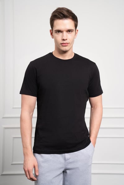 Morven Erkek Siyah Basic Bisiklet Yaka Dynamic Fit Pamuk T-Shirt