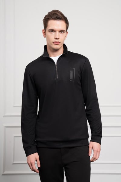 Morven Erkek Siyah Femuarlı Bato Yaka Dynamic Fit Rahat Kesim Sweatshirt