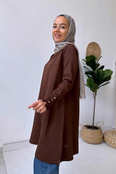 A Form Işıltılı Merserize Tunik - Kahverengi