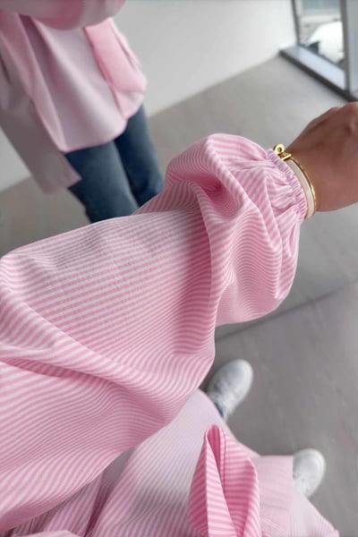 Balon Kol Çizgili Gömlek - Pembe
