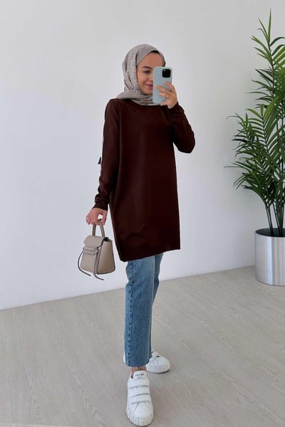 Basic Merserize Tunik - Kahverengi