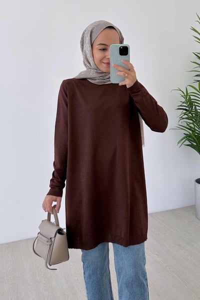 Basic Merserize Tunik - Kahverengi