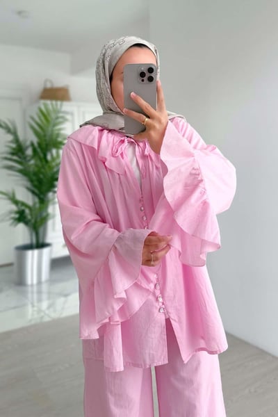 Bebe Yaka Astarlı Takım - Pembe