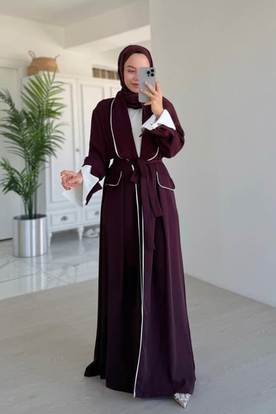 Biye Detay Bağlamalı Abaya - Bordo