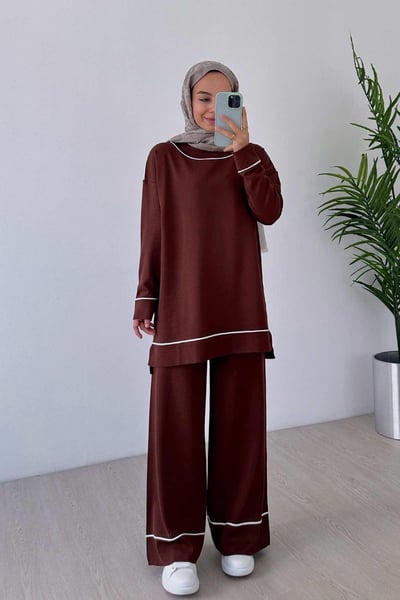 Biye Detay Merserize Takım - Kahverengi