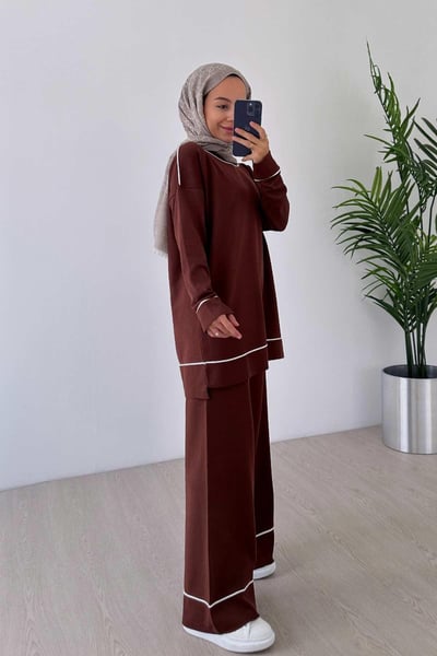 Biye Detay Merserize Takım - Kahverengi