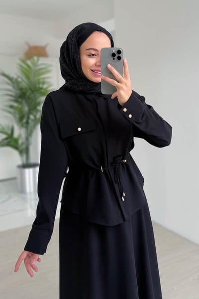 Cep Detay Etekli Takım - Siyah