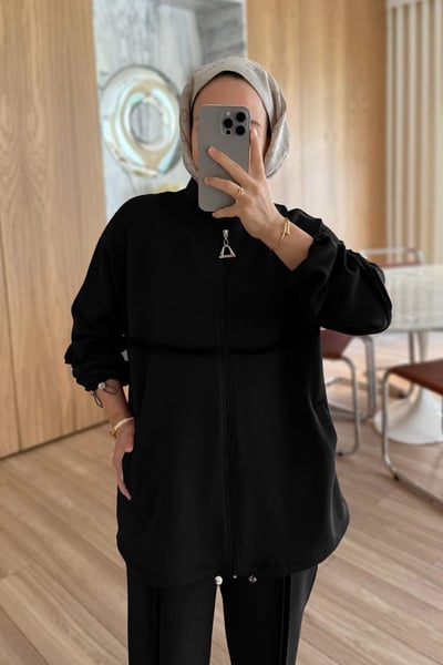 Dikiş Detaylı İkili Modal Takım - Siyah