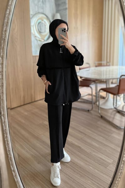 Dikiş Detaylı İkili Modal Takım - Siyah