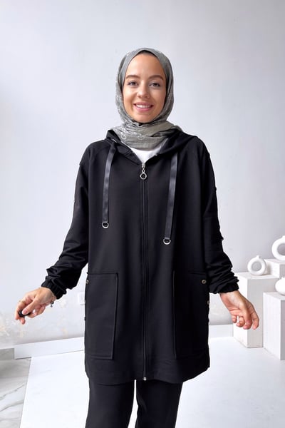 Düğme Detay Takım - Siyah