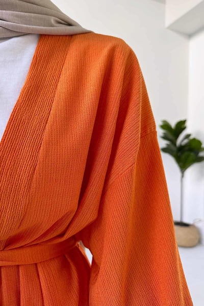 Fakir Kol Kemerli Kimono İkili Takım - Turuncu
