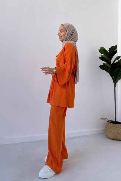 Fakir Kol Kemerli Kimono İkili Takım - Turuncu