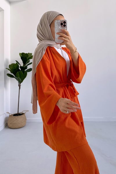 Fakir Kol Kemerli Kimono İkili Takım - Turuncu