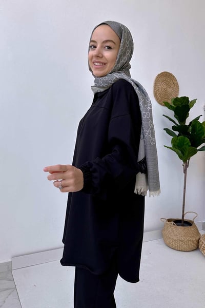 Gömlek Yaka İki İplik Takım - Siyah