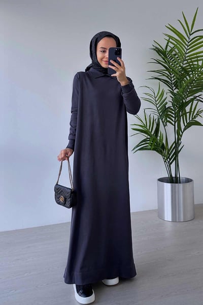 Gömlek Yaka Merserize Elbise - Füme