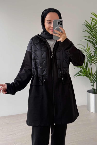 İp Bağlama Çift Cep Kapaklı İki İplik Takım - Siyah