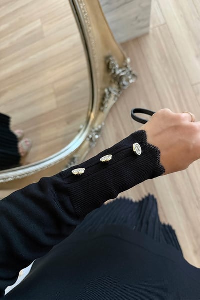 Işıltı Detay Etekli Merserize Takım - Siyah