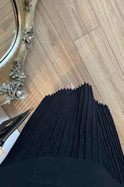 Işıltı Detay Etekli Merserize Takım - Siyah