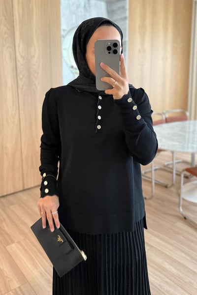 Işıltı Detay Etekli Merserize Takım - Siyah