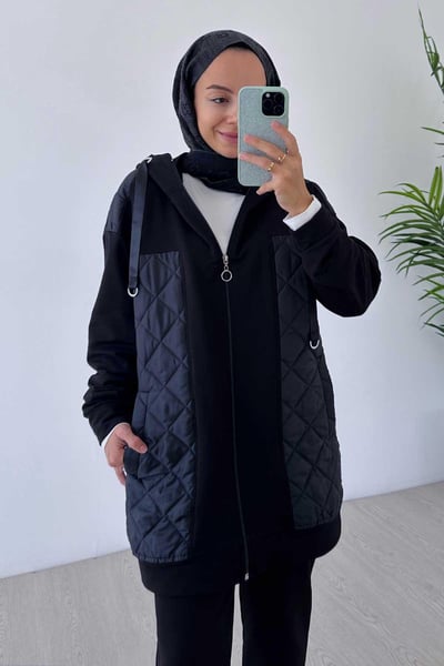 Kapitoneli İki İplik Takım - Siyah
