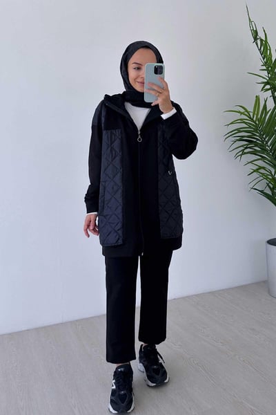 Kapitoneli İki İplik Takım - Siyah