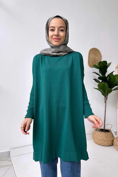 Kol Detay Merserize Tunik - Zümrüt