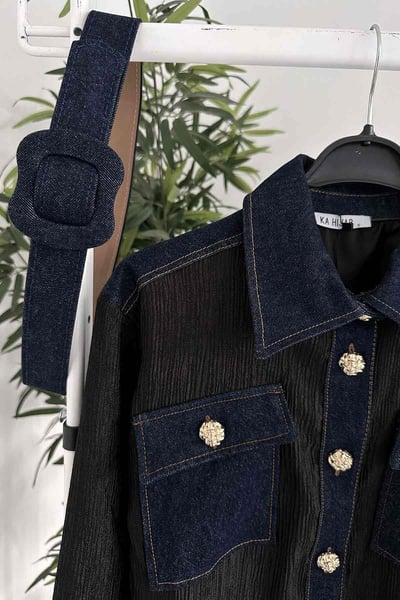 Kot Detay Gold Düğmeli Takım - Siyah