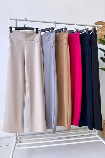 Krep Korsaj Bol Paça Pantolon - Fuşya