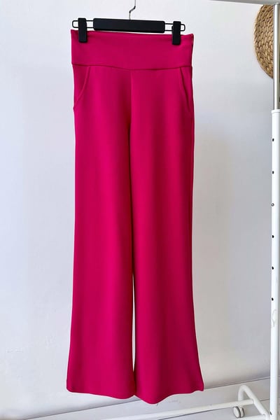 Krep Korsaj Bol Paça Pantolon - Fuşya