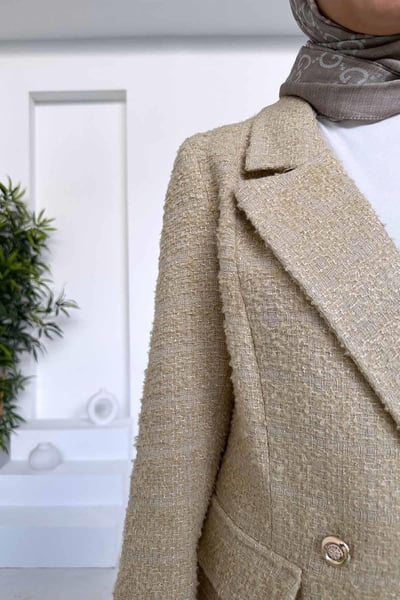 Kruvaze Tüvit Blazer Ceket - Bej