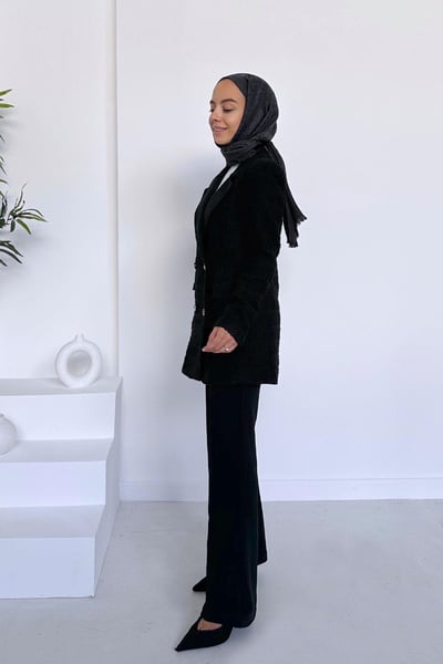 Kruvaze Tüvit Blazer Ceket - Siyah