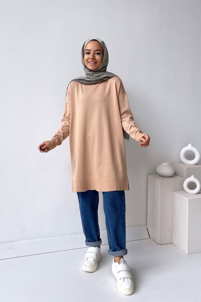 Line Merserize Tunik - Sütlü Kahve