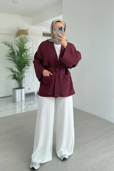 Müslin Kimono - Mürdüm