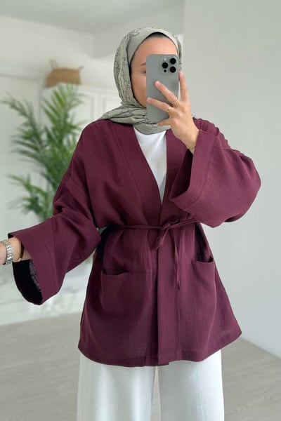 Müslin Kimono - Mürdüm
