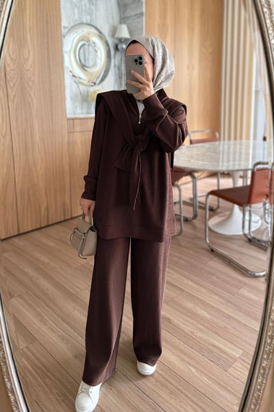 Omuz Atkılı 3'lü Takım - Kahverengi