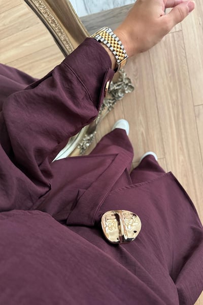 Omuz Düğmeli Trenç Takım - Bordo