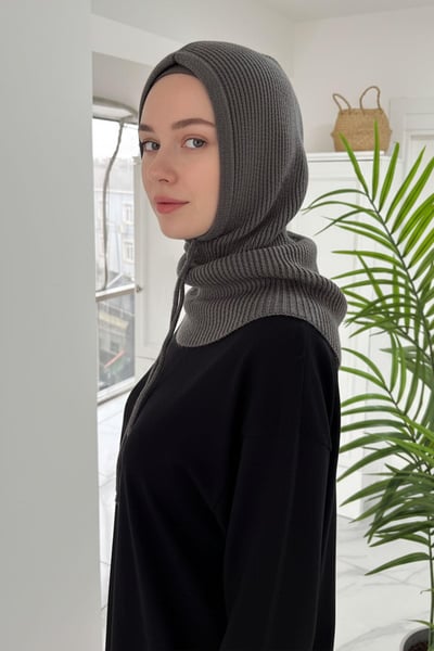Örgü Balaklava Tesettür Bere - Antrasit