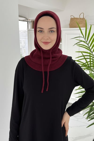 Örgü Balaklava Tesettür Bere - Bordo