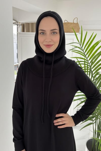 Örgü Balaklava Tesettür Bere - Siyah