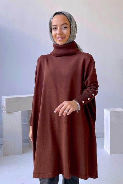 Oversize Merserize Tunik - Kahverengi