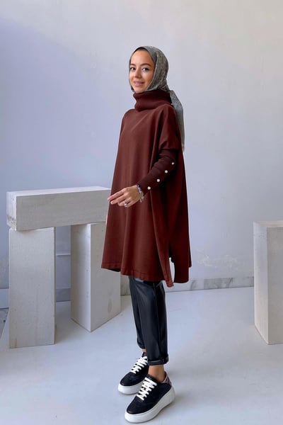 Oversize Merserize Tunik - Kahverengi