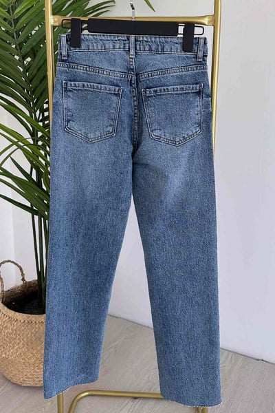 Paçası Kesik Boyfit Jean - Mavi
